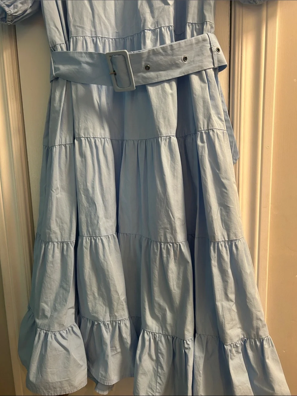 Vero Moda Light Blue Tiered Puff Sleeve Midi Dress with Belt - Picture 5 of 7
